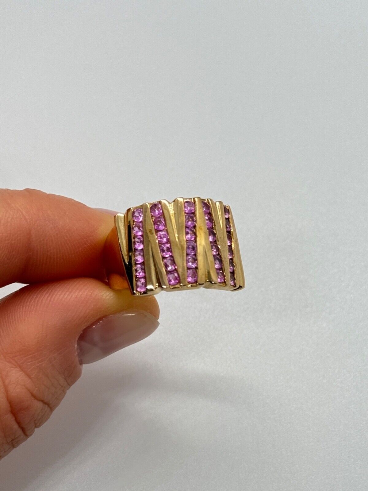 925 STERLING SILVER GOLD PLATED PINK TOPAZ RING SIZE 6.5