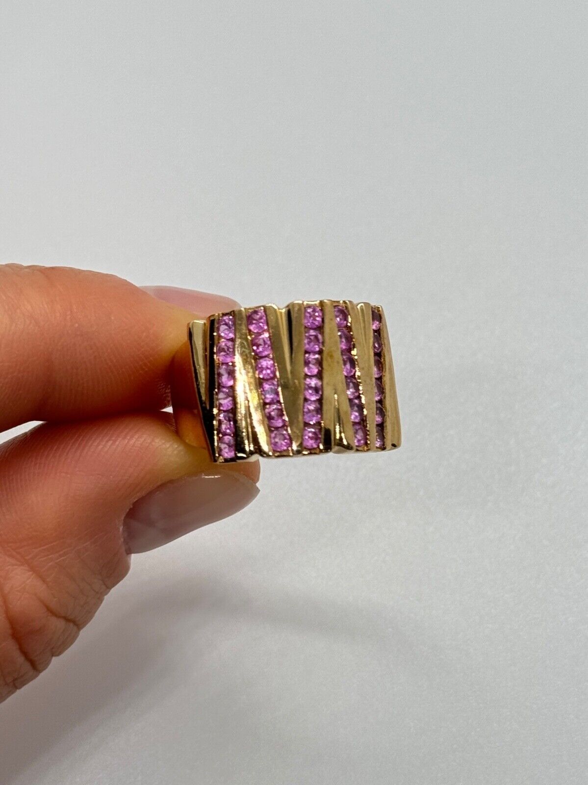 925 STERLING SILVER GOLD PLATED PINK TOPAZ RING SIZE 6.5