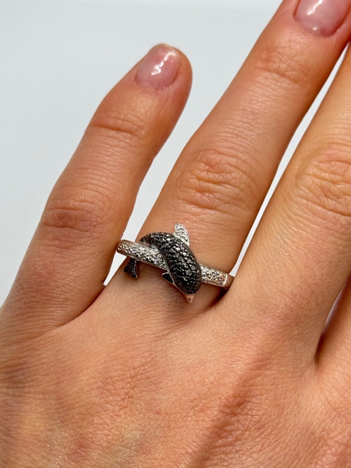 925 STERLING SILVER MARCASITE & CZ DOLPHIN RING SIZE 6