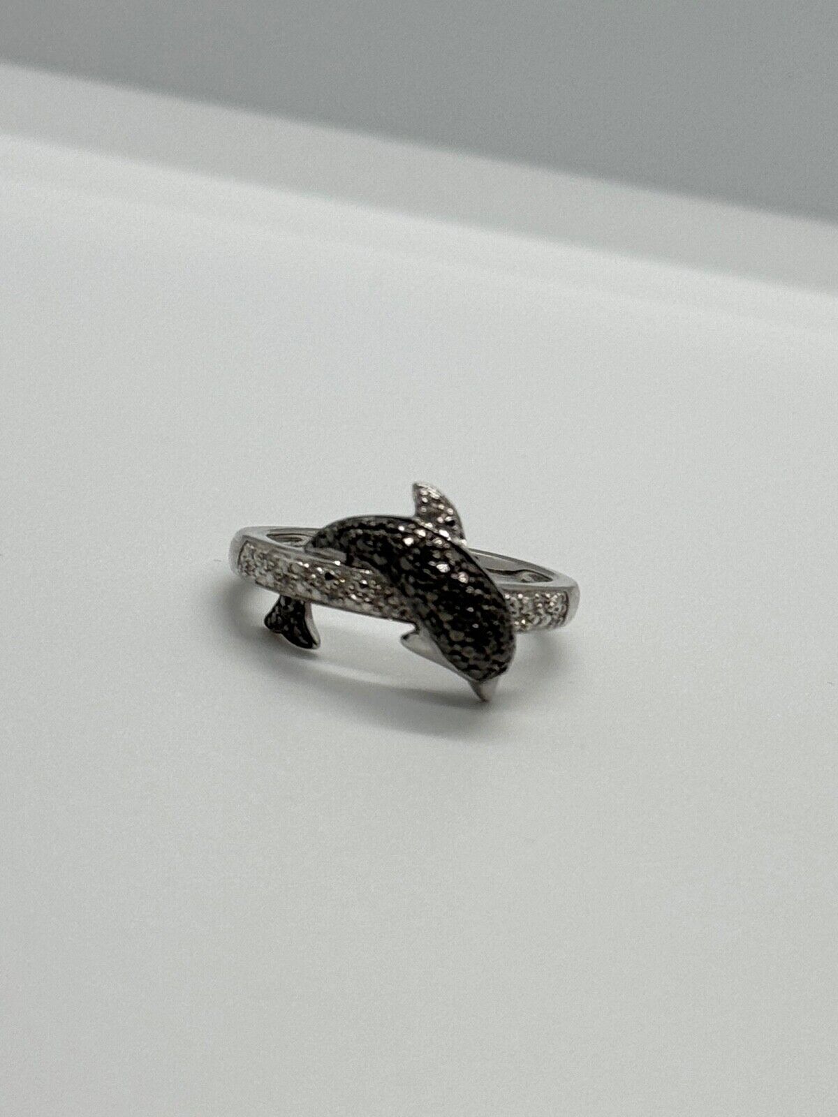 925 STERLING SILVER MARCASITE & CZ DOLPHIN RING SIZE 6