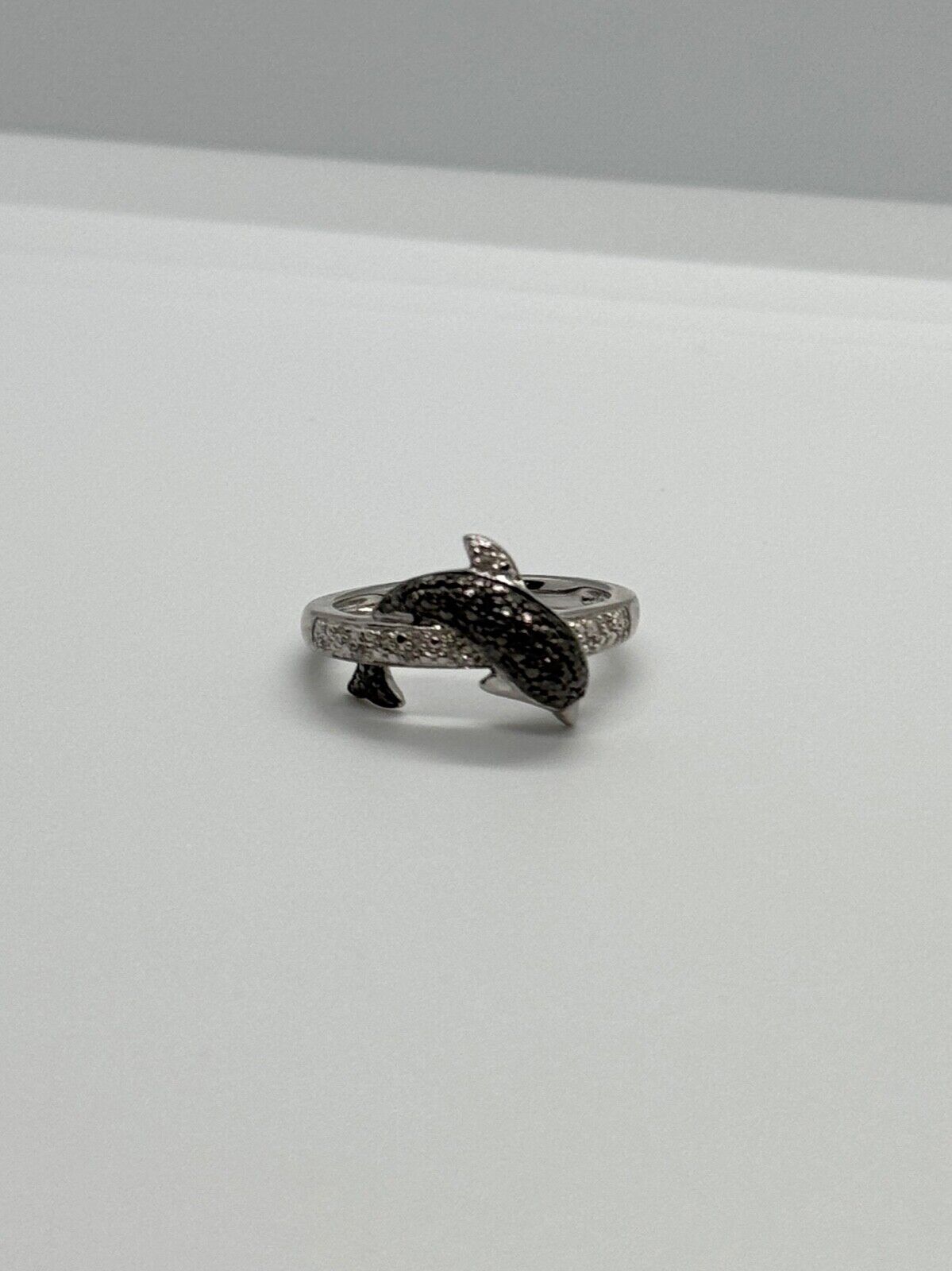 925 STERLING SILVER MARCASITE & CZ DOLPHIN RING SIZE 6