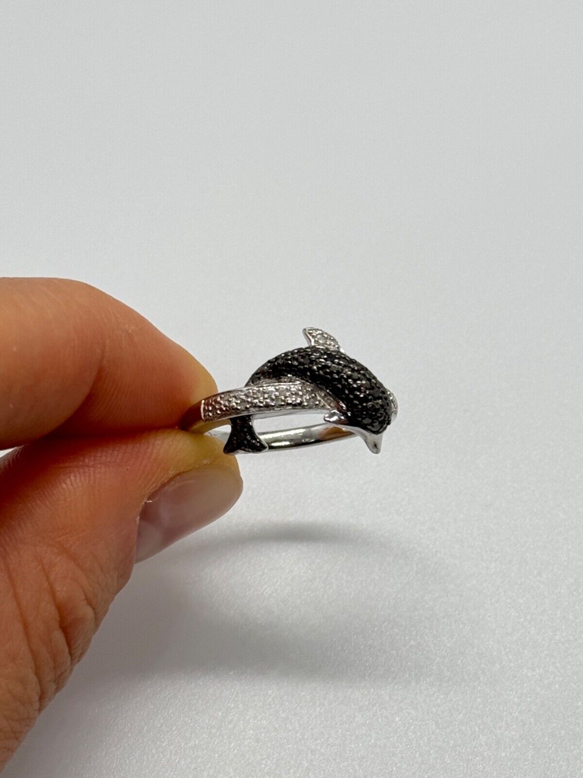 925 STERLING SILVER MARCASITE & CZ DOLPHIN RING SIZE 6