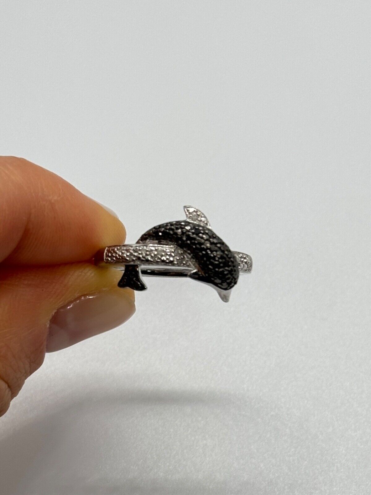 925 STERLING SILVER MARCASITE & CZ DOLPHIN RING SIZE 6