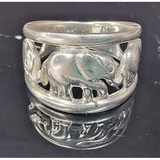 925 STERLING SILVER ELEPHANT FAMILY BAND RING SIZE 6.5 SKY