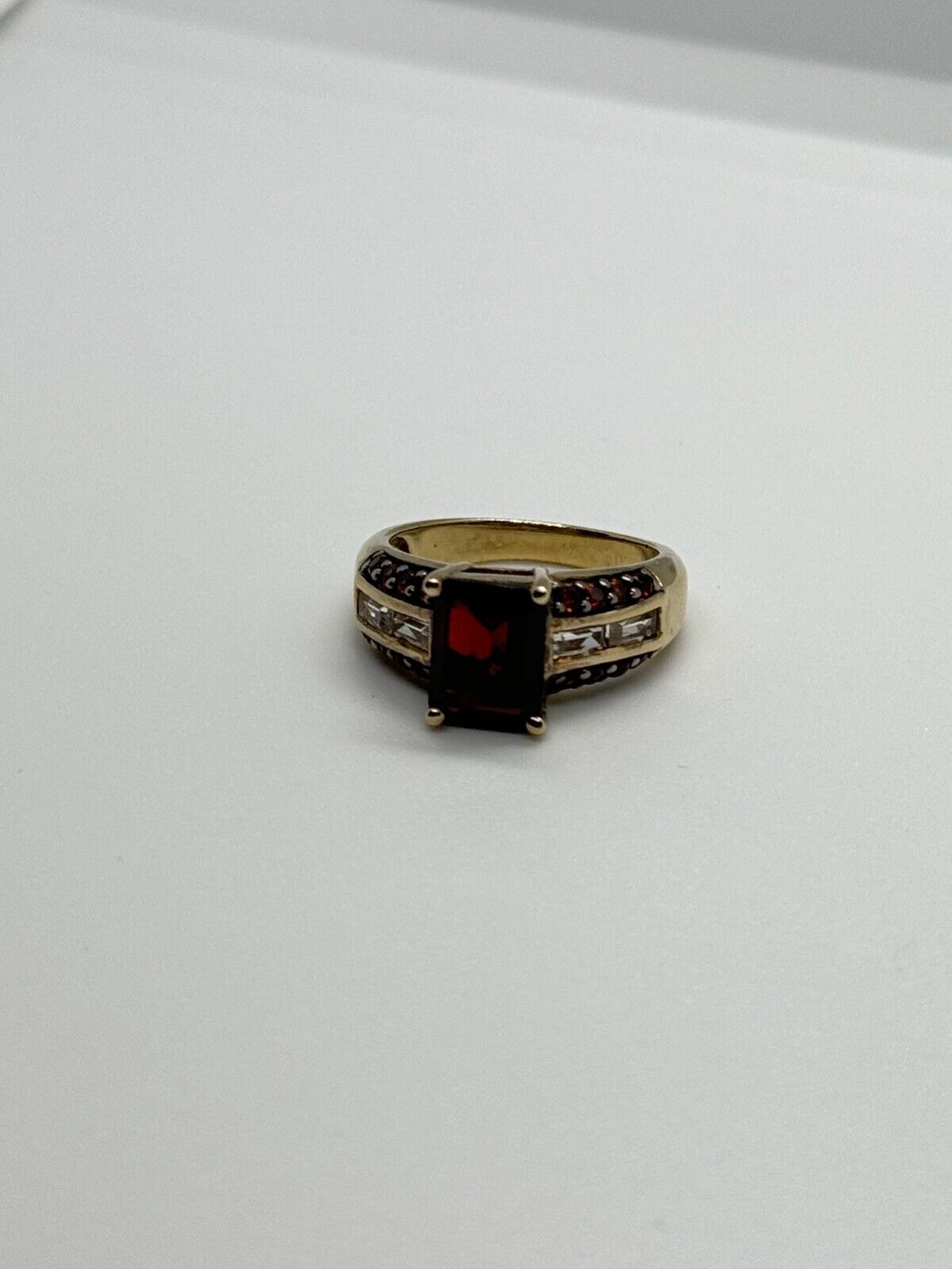 925 STERLING SILVER GOLD PLATED GARNET & GOSHENITE RING SIZE 6