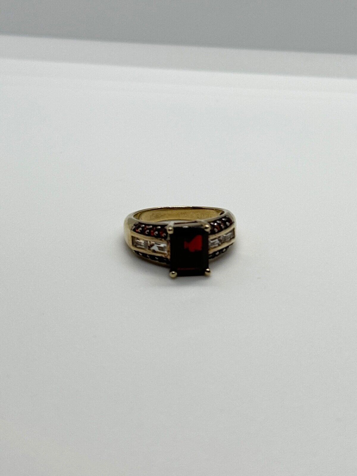 925 STERLING SILVER GOLD PLATED GARNET & GOSHENITE RING SIZE 6