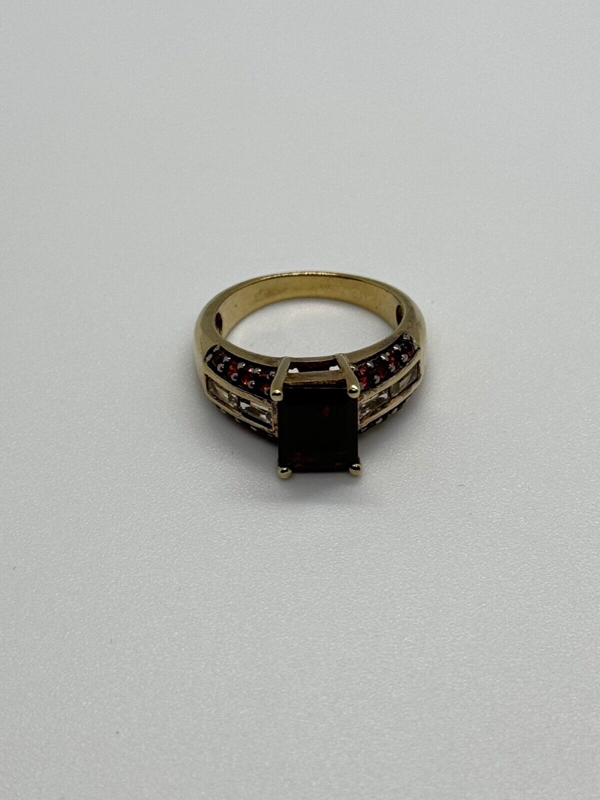 925 STERLING SILVER GOLD PLATED GARNET & GOSHENITE RING SIZE 6