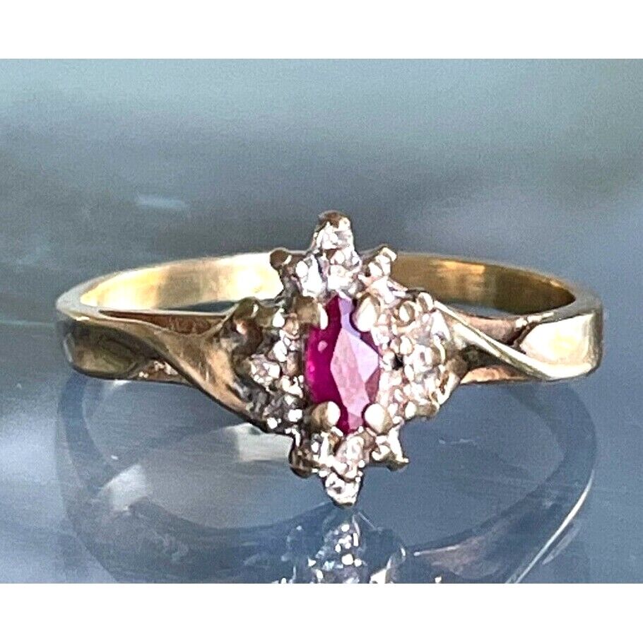 YELLOW GOLD  RUBY AND DIAMOND RING SIZE 8.75 SKY