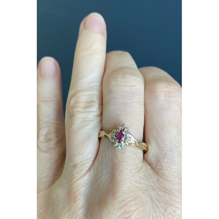 YELLOW GOLD  RUBY AND DIAMOND RING SIZE 8.75 SKY