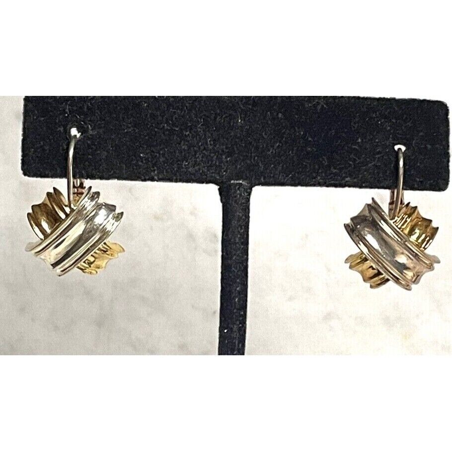 TWO-TONE 925 STERLING SILVER ''X'' DESIGN EARRINGS SKY