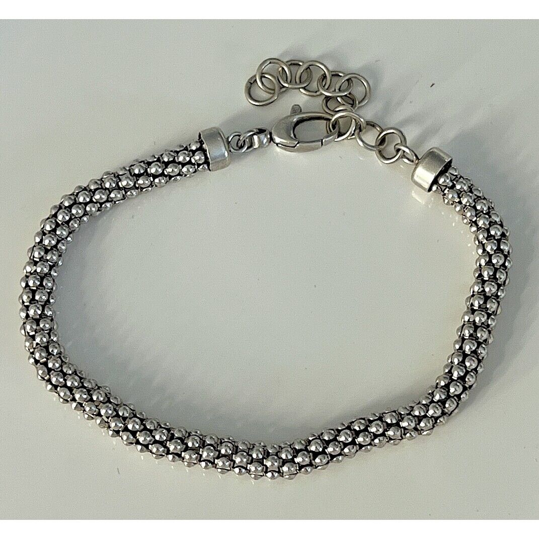 925 STERLING SILVER ROUND WEAVE BEADED MESH BRACELET SKY