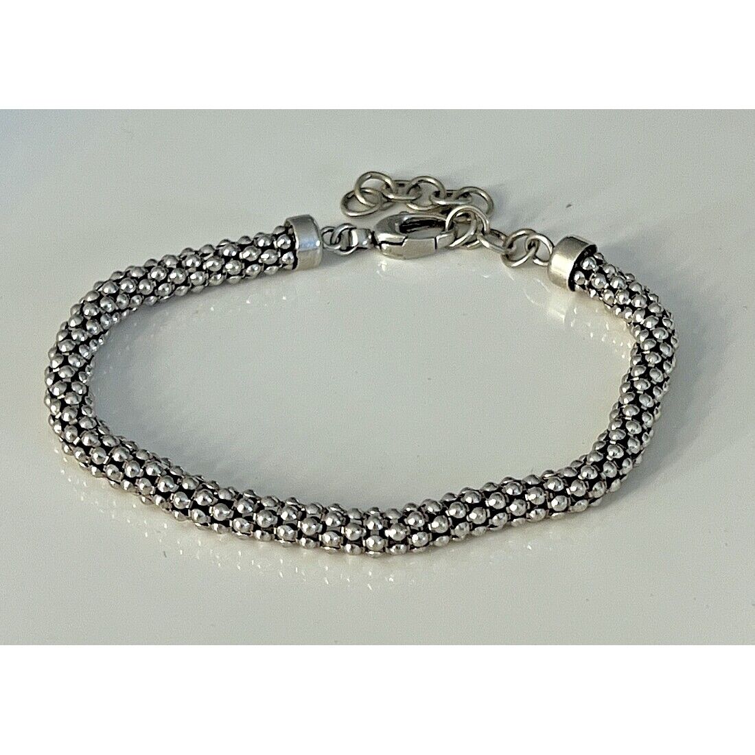 925 STERLING SILVER ROUND WEAVE BEADED MESH BRACELET SKY