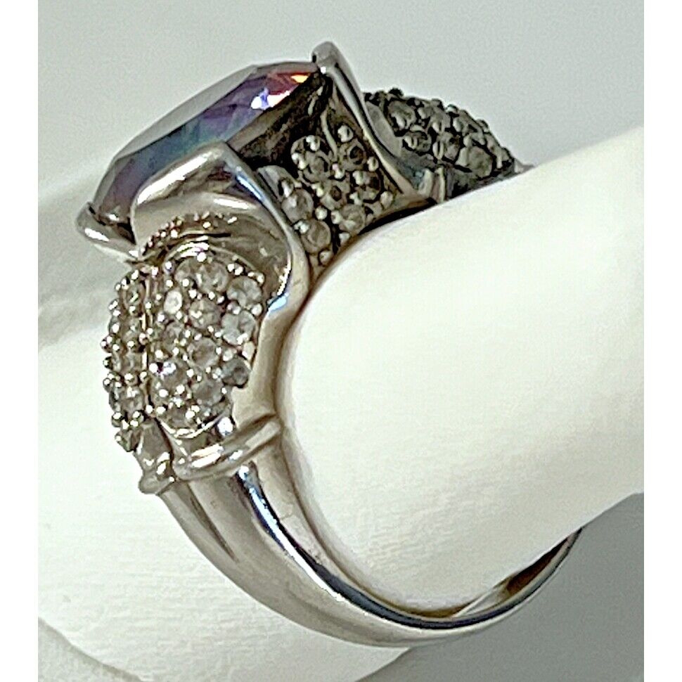 925 STERLING SILVER MYSTIC AND COLORLESS TOPAZ STATEMENT RING SIZE 8 SKY