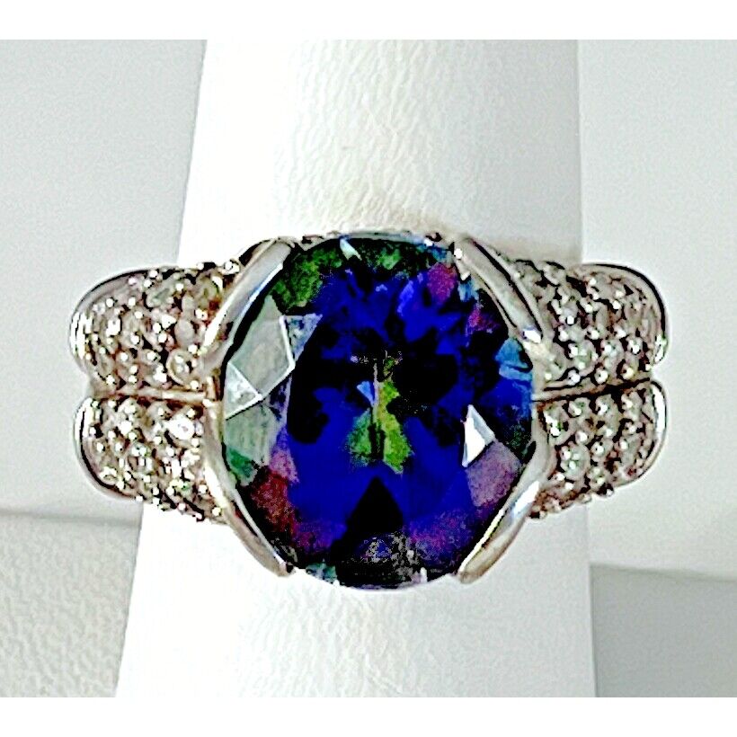 925 STERLING SILVER MYSTIC AND COLORLESS TOPAZ STATEMENT RING SIZE 8 SKY