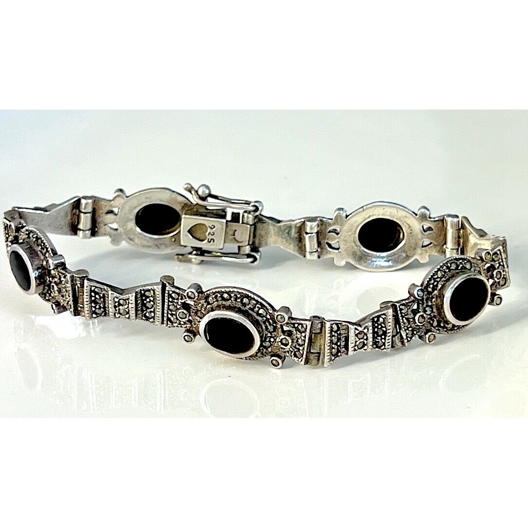 925 STERLING SIVER ONUX AND MARKASITES BRACELET SKY