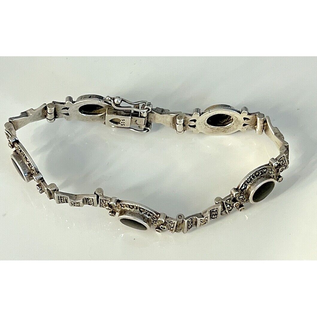 925 STERLING SIVER ONUX AND MARKASITES BRACELET SKY