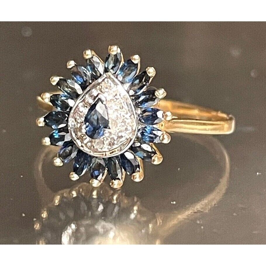 YELLOW GOLD  SAPPHIRE AND DIAMOND RING SIZE 8.25 SKY