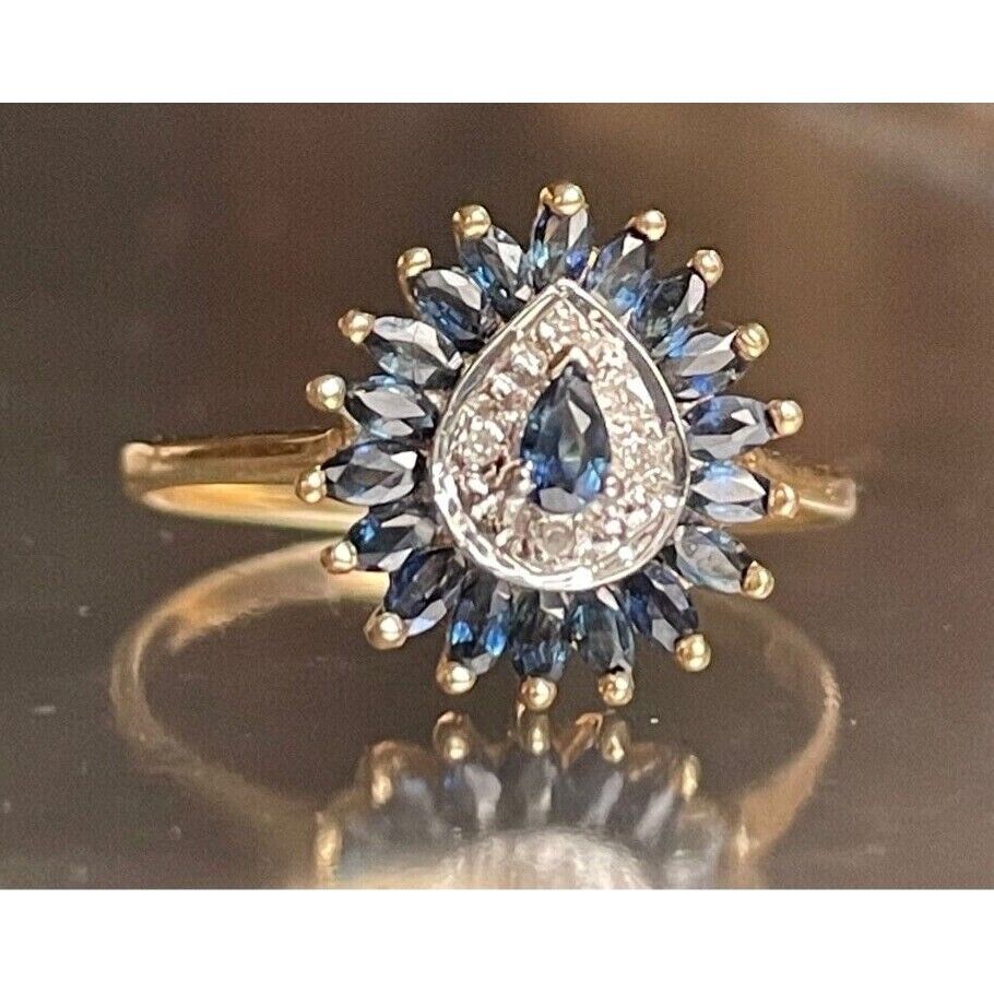 YELLOW GOLD  SAPPHIRE AND DIAMOND RING SIZE 8.25 SKY