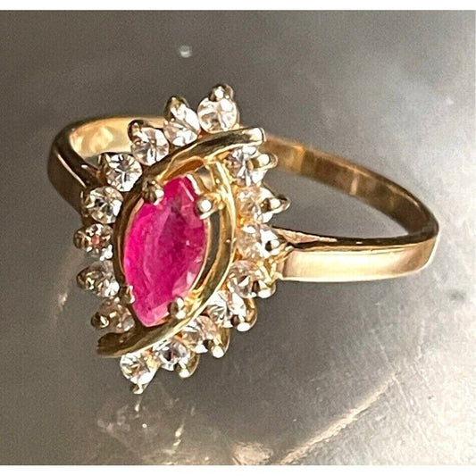 YELLOW GOLD PINK AND COLORLESS TOPAZ COCKTAIL RING SIZE 8 SKY