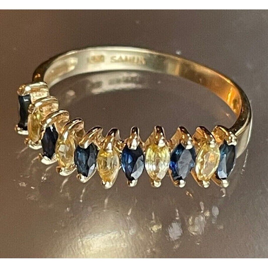 YELLOW GOLD BLUE AND YELLOW TOPAZ WAVY BAND RING SIZE 8 SKY