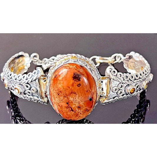 925 STERLING SILVER PICTURESQUE JASPER AND YELLOW CZ BRACELET SKY