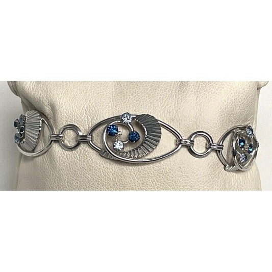 ELEGANT 925 STERLING SILVER COBALT AND SKY BLUE RHINESTONES BRACELET SKY