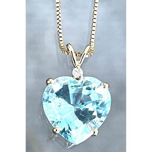 14K YELLOW GOLD  TOPAZ AND DIAMOND HEART NECKLACE PENDANT SKY