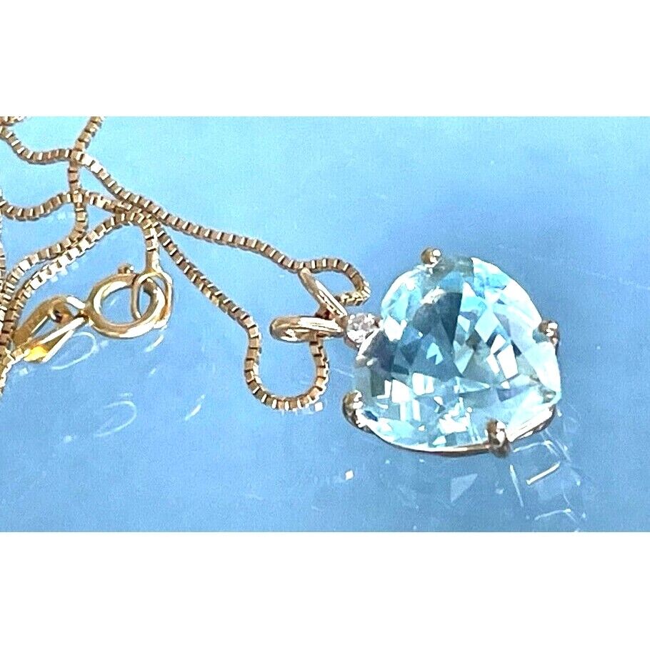 14K YELLOW GOLD  TOPAZ AND DIAMOND HEART NECKLACE PENDANT SKY