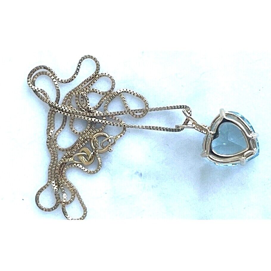 14K YELLOW GOLD  TOPAZ AND DIAMOND HEART NECKLACE PENDANT SKY