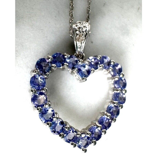 WHITE GOLD AND TANZANITE AND DIAMOND HEART PENDANT NECKLACE SKY