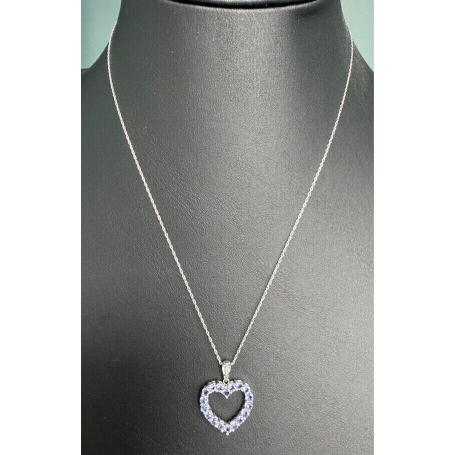 WHITE GOLD AND TANZANITE AND DIAMOND HEART PENDANT NECKLACE SKY