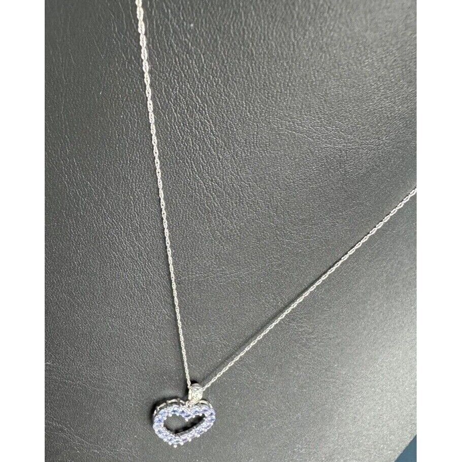 WHITE GOLD AND TANZANITE AND DIAMOND HEART PENDANT NECKLACE SKY