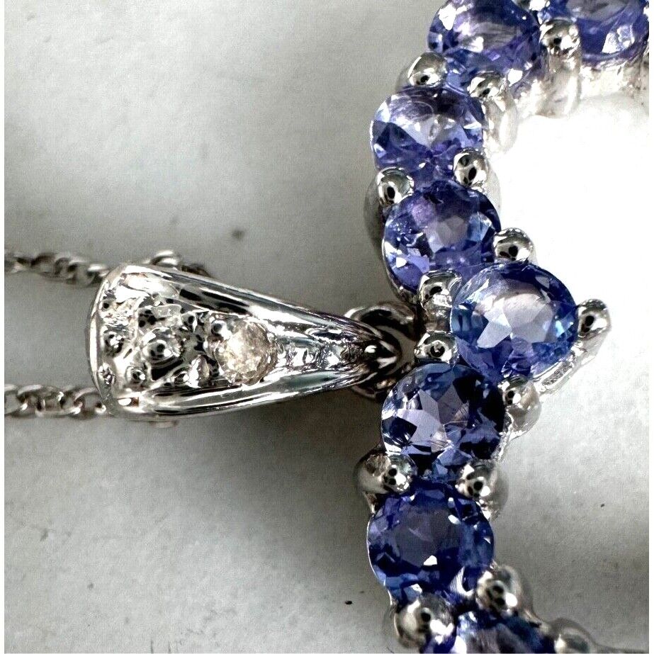 WHITE GOLD AND TANZANITE AND DIAMOND HEART PENDANT NECKLACE SKY