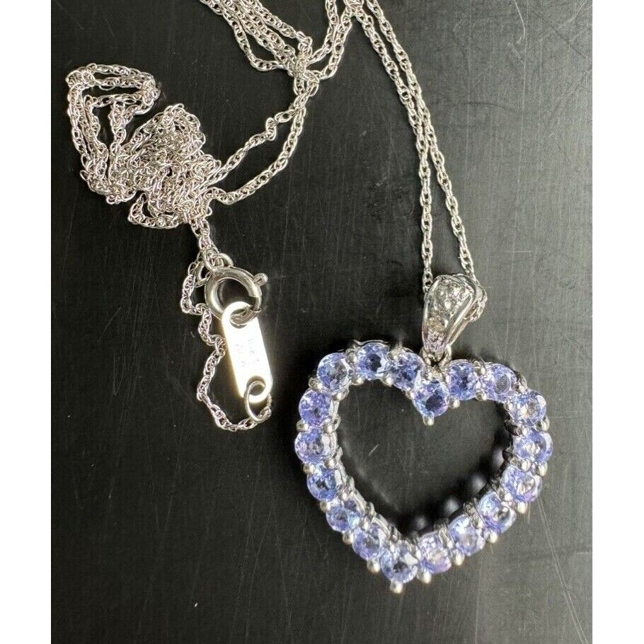 WHITE GOLD AND TANZANITE AND DIAMOND HEART PENDANT NECKLACE SKY