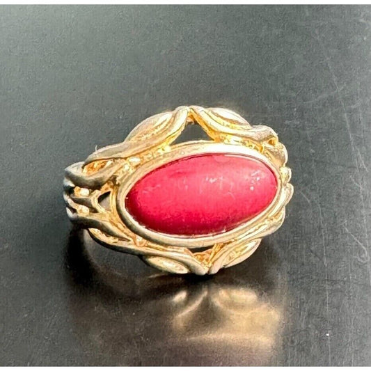 925 STERLING SILVER VERMEIL AND CORAL RING SIZE 7 SKY