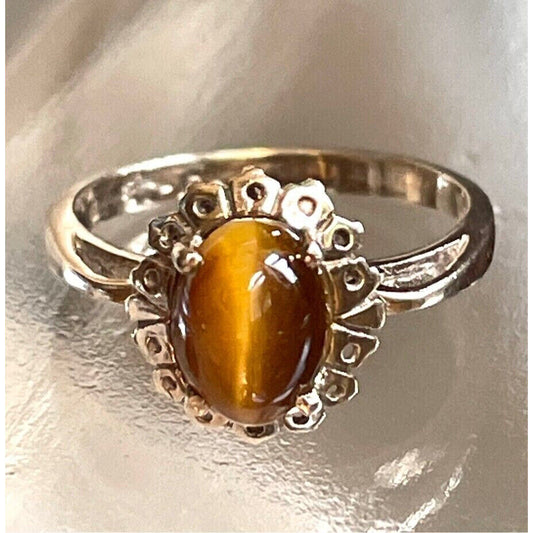 YELLOW GOLD AND TIGER'S EYE RING SIZE 5.75 SKY