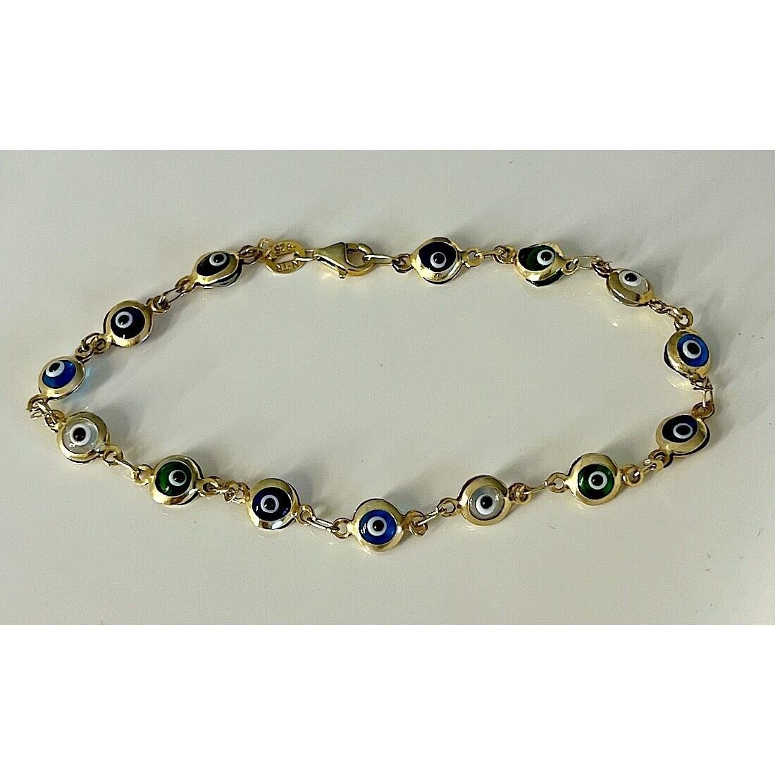 925 STERLING SILVER VERMEIL ''ALL SEENG EYE" ART GLASS BRACELET SKY