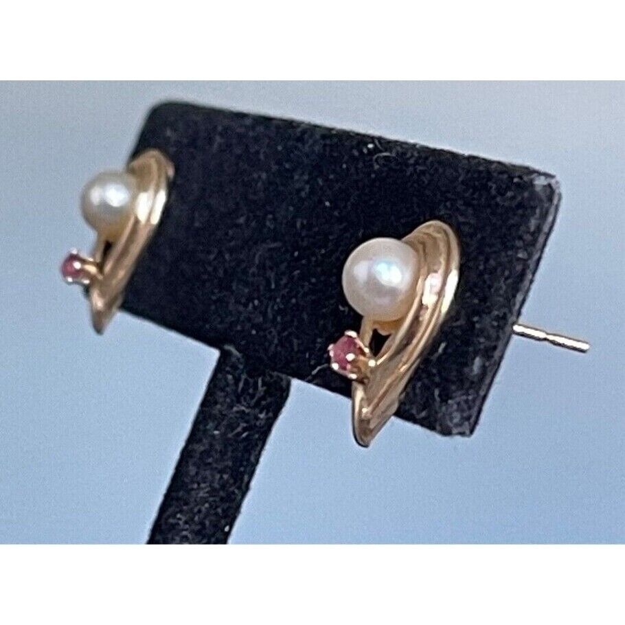 14K YELLOW GOLD PEARL AND PINK TOPAZ STUD EARRINGS SKY