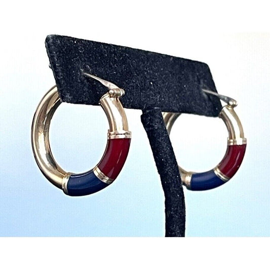 ITALIAN 14K YELLOW GOLD  AND ENAMEL HOOP EARRINGS SKY