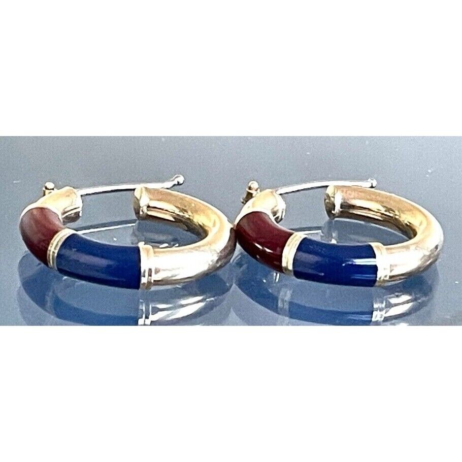 ITALIAN 14K YELLOW GOLD  AND ENAMEL HOOP EARRINGS SKY