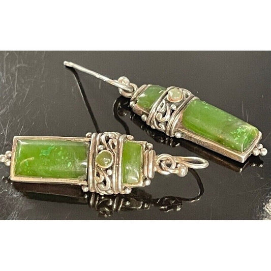 925 STERLING SILVER NEPHRITE JADE DANGLE EARRINGS SKY