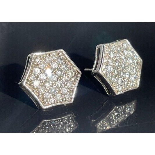 GM 925 STERLING SILVER AND PAVE CZ STUD EARRINGS SKY