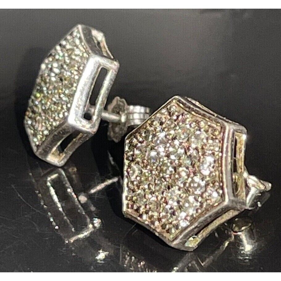 GM 925 STERLING SILVER AND PAVE CZ STUD EARRINGS SKY