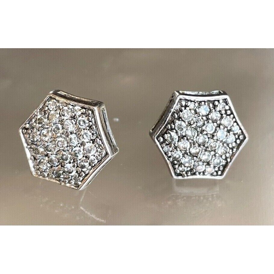 GM 925 STERLING SILVER AND PAVE CZ STUD EARRINGS SKY