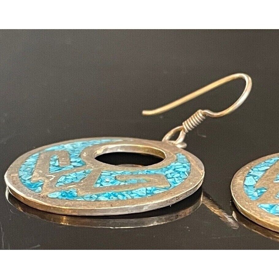 SIGNED ''ARREY''  925 STERLING SILVER TURQUOISE INLAYED EARRINGS SKY