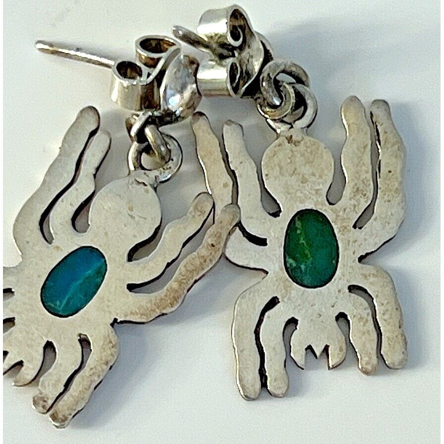 950 STERLING SILVER AND MALACHITE SPIDER EARRINGS SKY