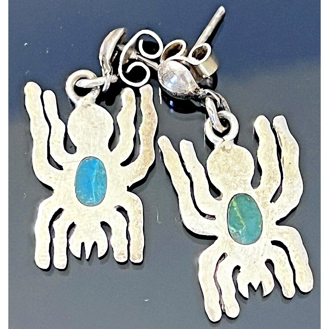 950 STERLING SILVER AND MALACHITE SPIDER EARRINGS SKY