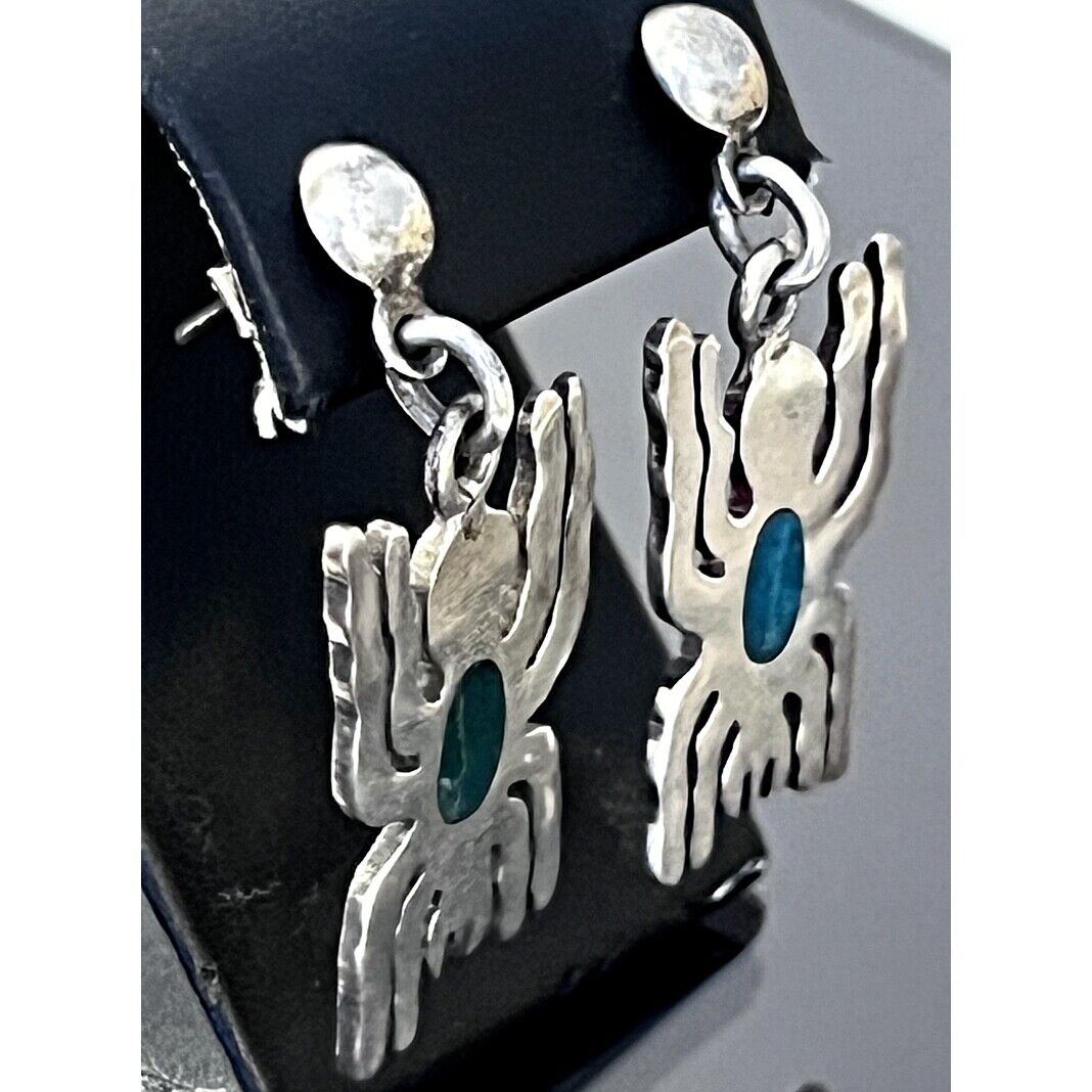 950 STERLING SILVER AND MALACHITE SPIDER EARRINGS SKY