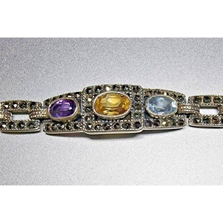 925 STERLING SILVER MULTI GEMSTONE AND MARCASITES BRACELET SKY