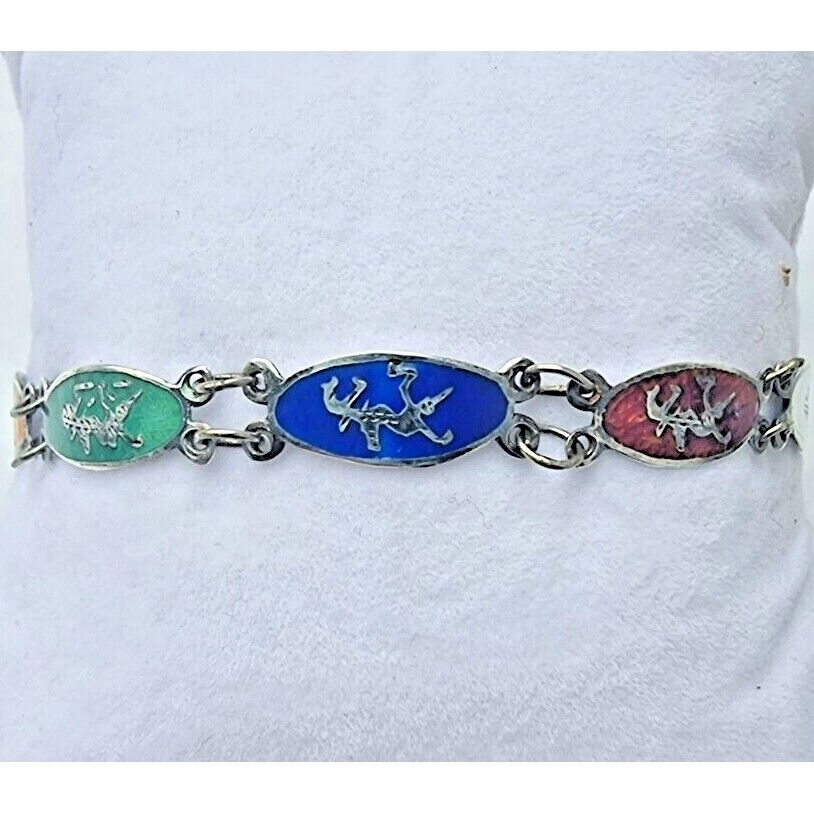 925 STERLING SILVER MULTI-COLORED ENAMEL BRACELET SKY